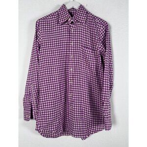 Paul Stuart Mens Purple White Gingham Long-Sleeve Button-Up Shirt Small Casual